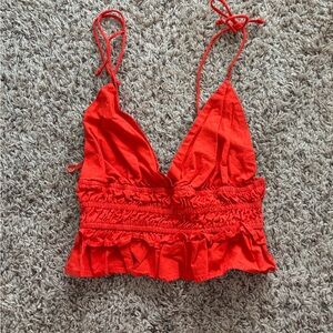 Red Ruffled Crop Top